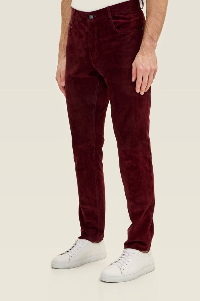 Lambskin Suede Pants - Wine
