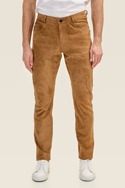 Lambskin Suede Pants - Camel