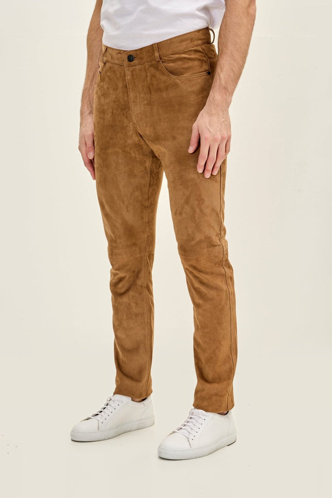 Lambskin Suede Pants - Camel