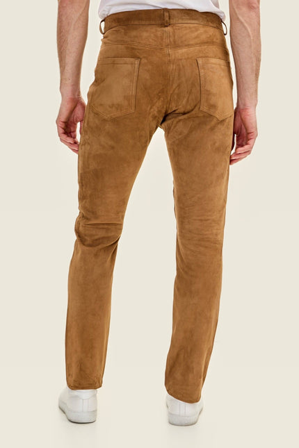 Lambskin Suede Pants - Camel