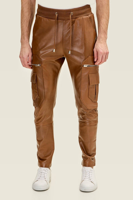 Lambskin Leather Joggers - Brown
