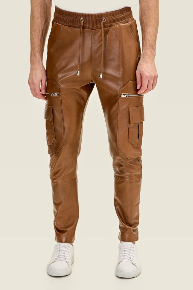Lambskin Leather Joggers - Brown