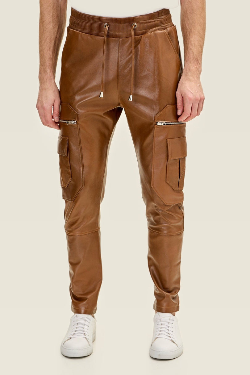 Lambskin Leather Joggers - Brown