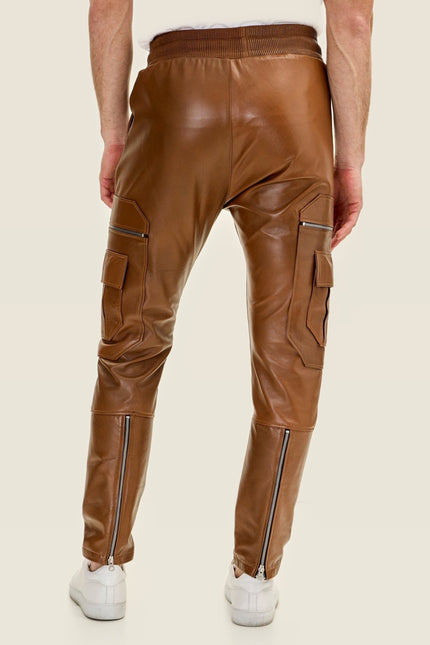 Lambskin Leather Joggers - Brown