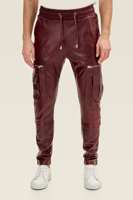 Lambskin Leather Joggers - Burgundy