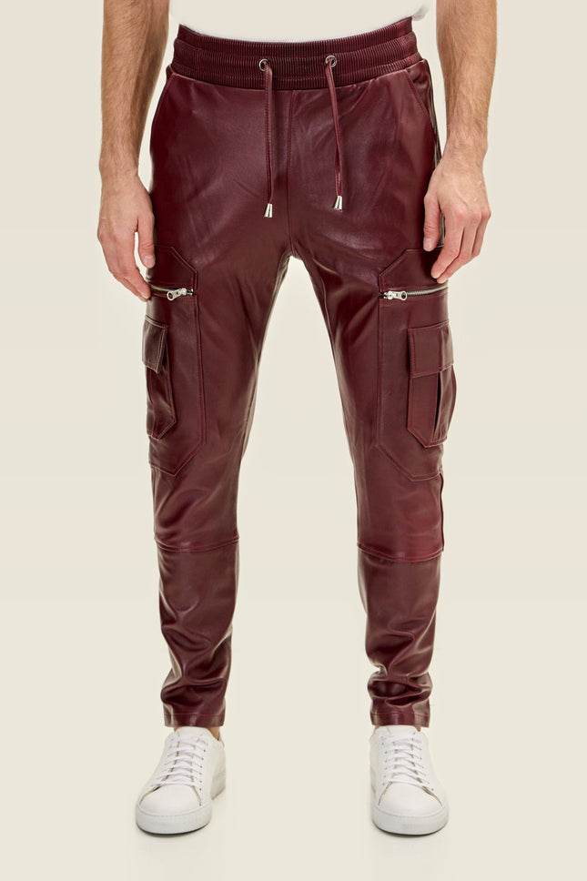 Lambskin Leather Joggers - Burgundy