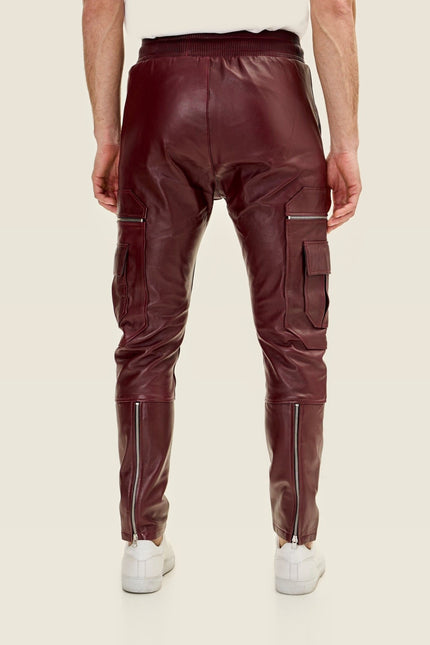 Lambskin Leather Joggers - Burgundy