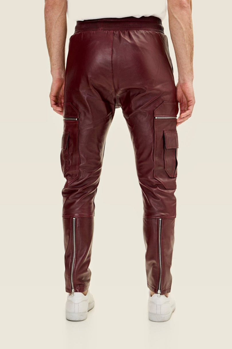 Lambskin Leather Joggers - Burgundy