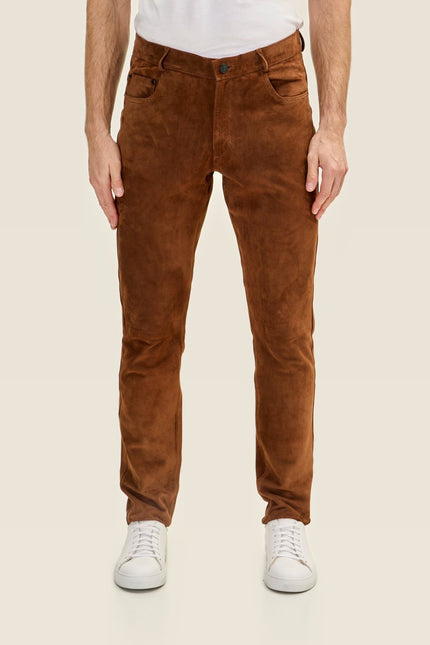 Lambskin Suede Pants - Brown