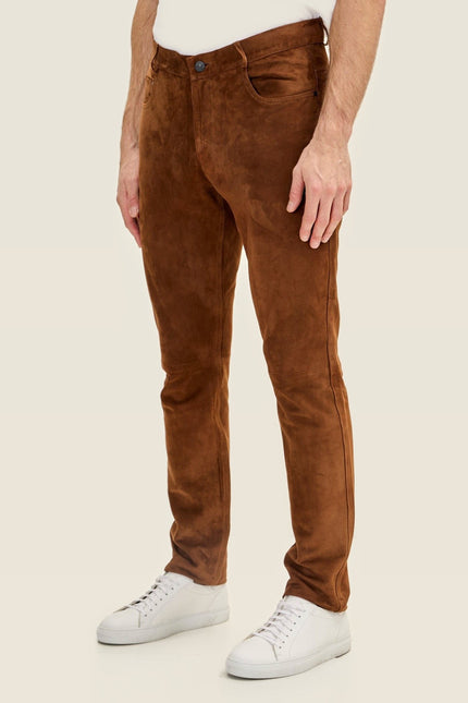 Lambskin Suede Pants - Brown