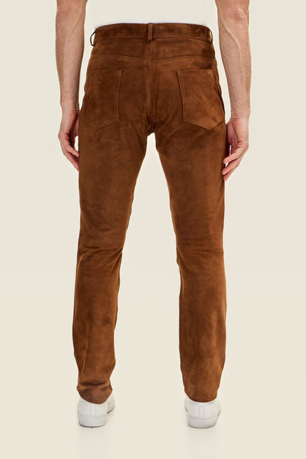 Lambskin Suede Pants - Brown