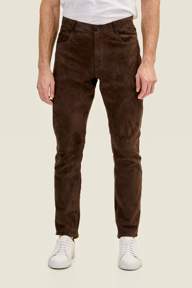 Lambskin Suede Pants - Chocolate Brown