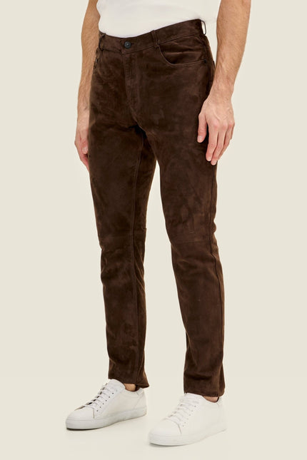 Lambskin Suede Pants - Chocolate Brown