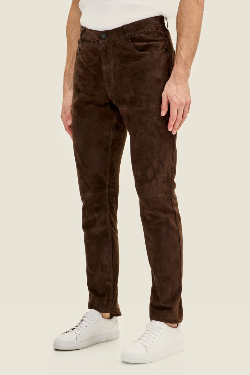 Lambskin Suede Pants - Chocolate Brown