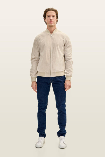 Classic Suede Leather Bomber - Beige