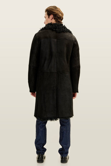 Lambskin Suede Shearling-Lined Overcoat - Black