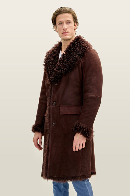 Lambskin Suede Shearling-Lined Overcoat - Brown