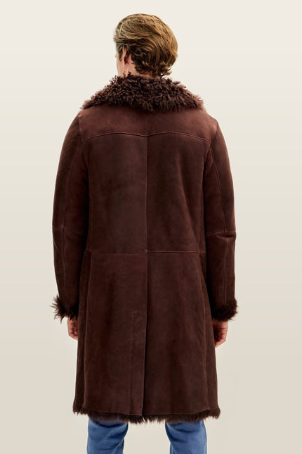 Lambskin Suede Shearling-Lined Overcoat - Brown