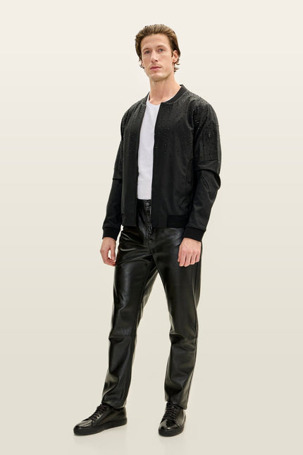 Crystal Embellished Lightweight Bomber Jacket - Black