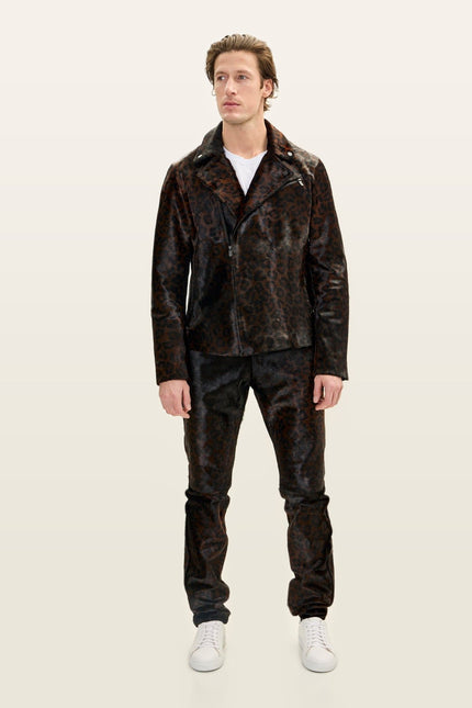 Calf Hair Asymmetric Moto Jacket - Black Leopard