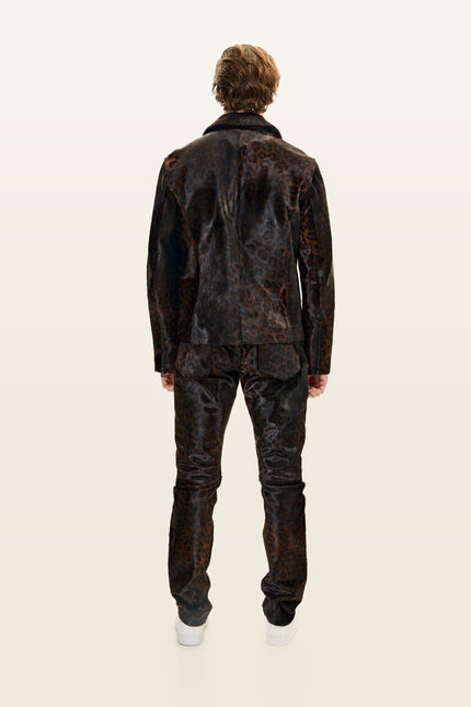 Calf Hair Asymmetric Moto Jacket - Black Leopard