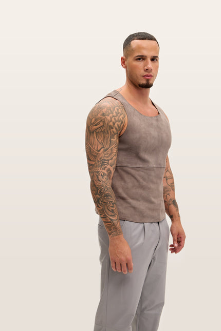 The Lambskin Leather Tank Top - Grey Suede