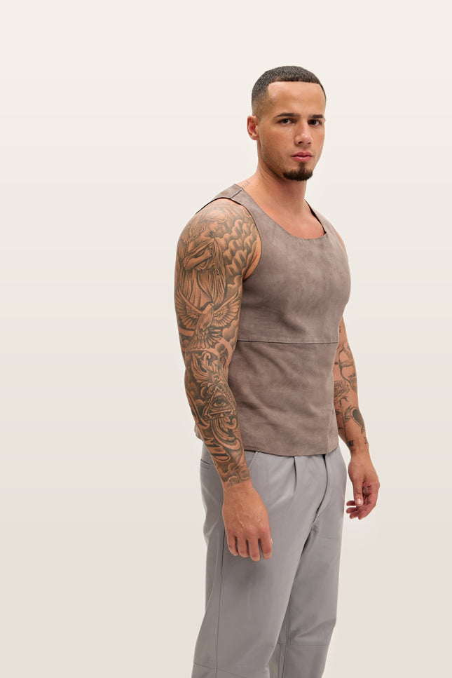 The Lambskin Leather Tank Top - Grey Suede