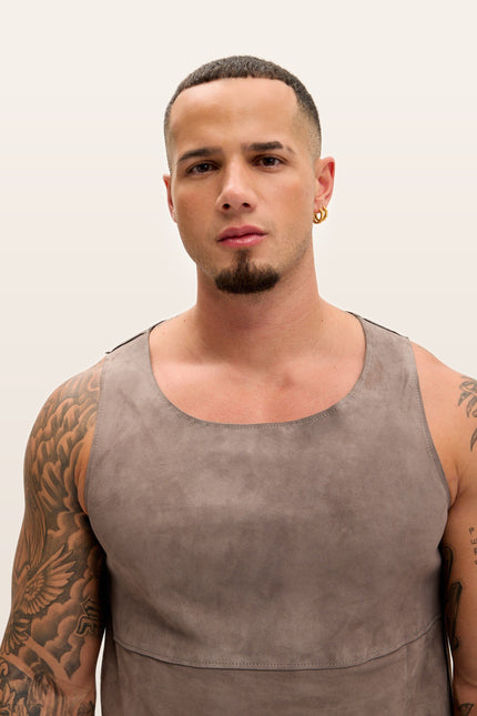 The Lambskin Leather Tank Top - Grey Suede