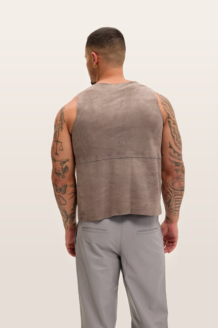 The Lambskin Leather Tank Top - Grey Suede