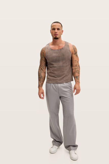 The Lambskin Leather Tank Top - Grey Suede