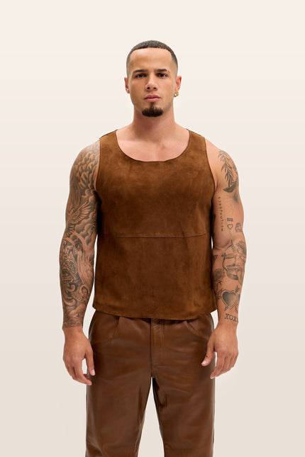 The Lambskin Leather Tank Top - Brown Suede
