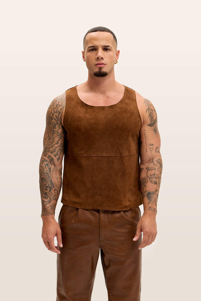 The Lambskin Leather Tank Top - Brown Suede