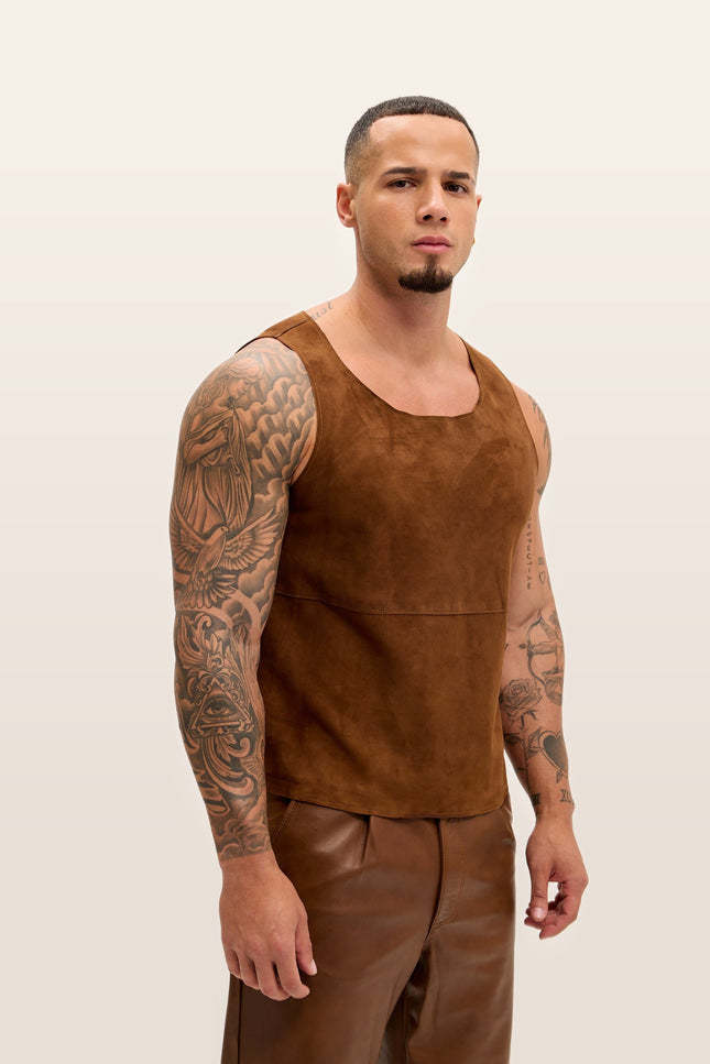The Lambskin Leather Tank Top - Brown Suede