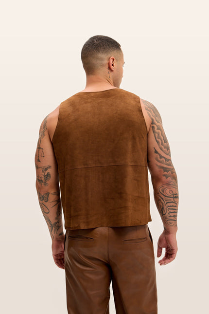 The Lambskin Leather Tank Top - Brown Suede
