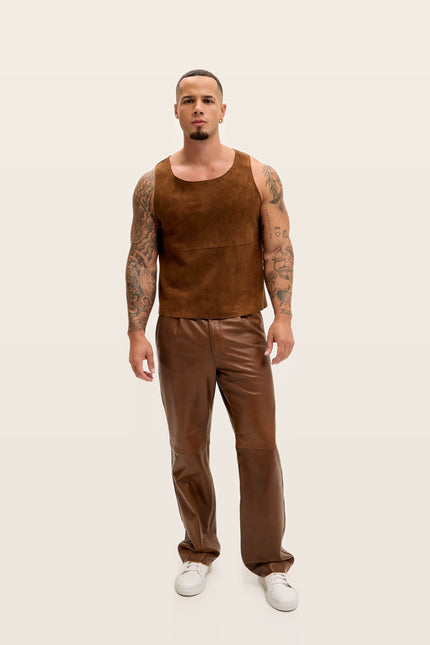 The Lambskin Leather Tank Top - Brown Suede