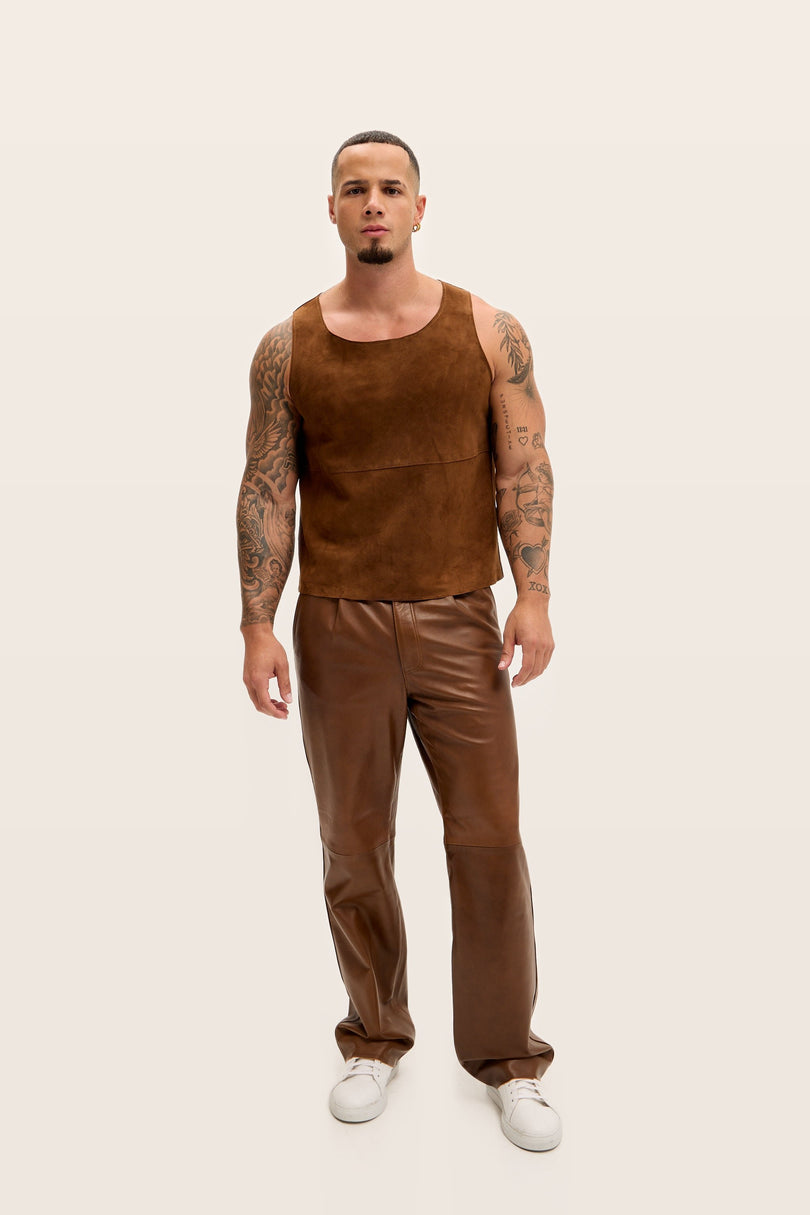 The Lambskin Leather Tank Top - Brown Suede