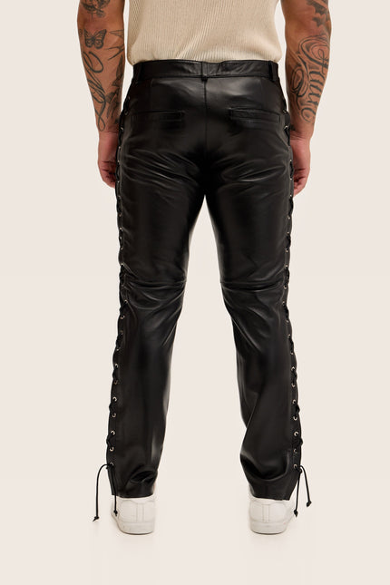 Lambskin Lace-Up Leather Pants - Black