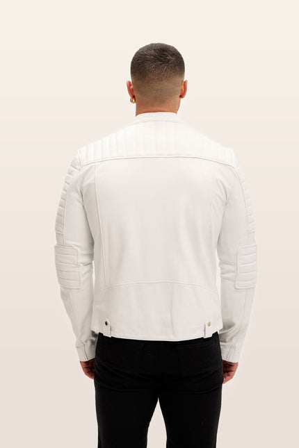 Piping Detail Leather Roadster Jacket - White