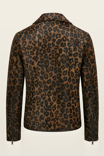Leopard Calf Hair Asymmetric Moto Jacket - Black Leopard
