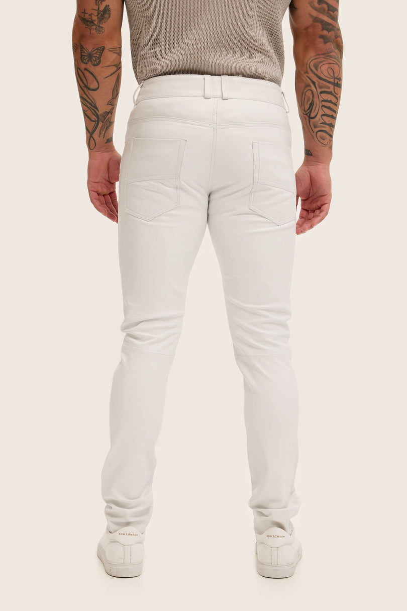 Multi-Zipper Nappa Lambskin Leather Pants - White Gold