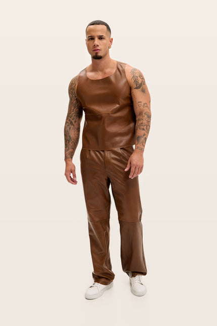 Lambskin Leather Pants - Brown