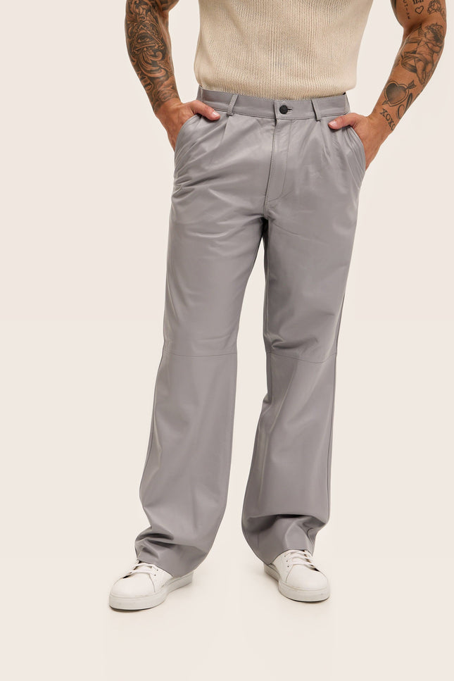 Lambskin Leather Pants - Grey