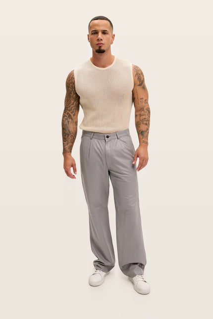 Lambskin Leather Pants - Grey