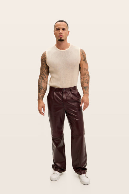 Lambskin Leather Pants - Wine