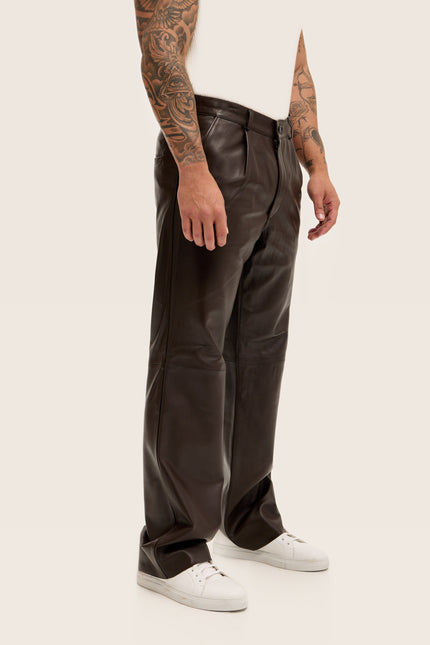 Lambskin Leather Pants - Dark Brown