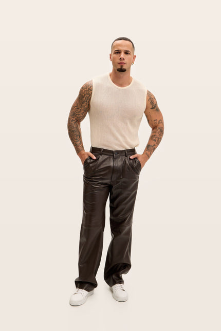 Lambskin Leather Pants - Dark Brown