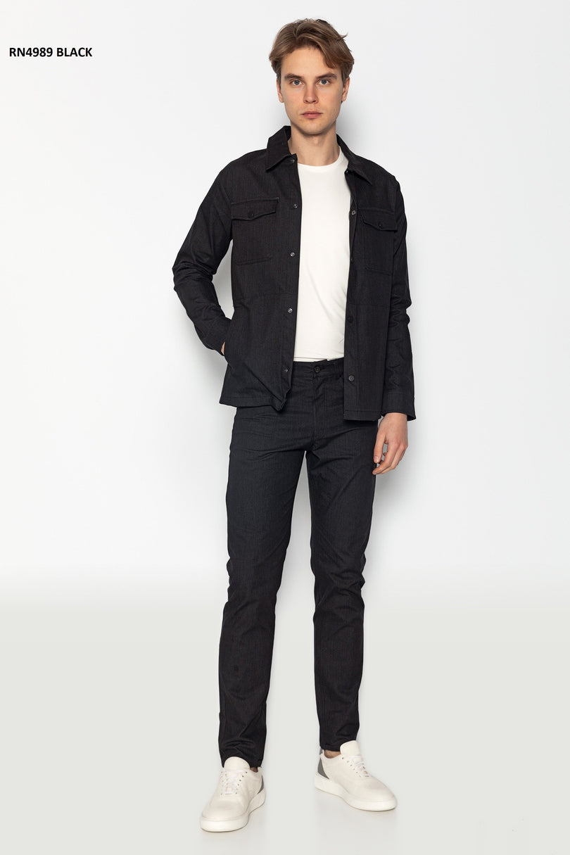 Snap Button Cotton Shirt Jacket - Black