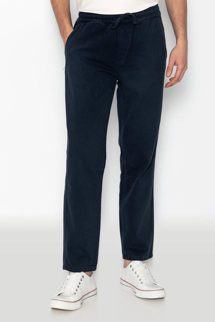 Straight Tapered Cotton Pants - Navy