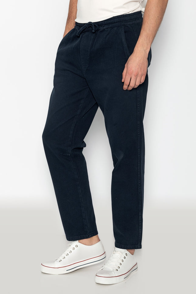 Straight Tapered Cotton Pants - Navy