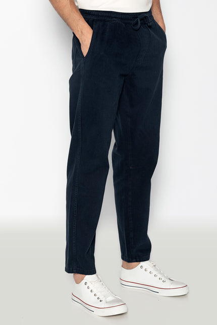 Straight Tapered Cotton Pants - Navy